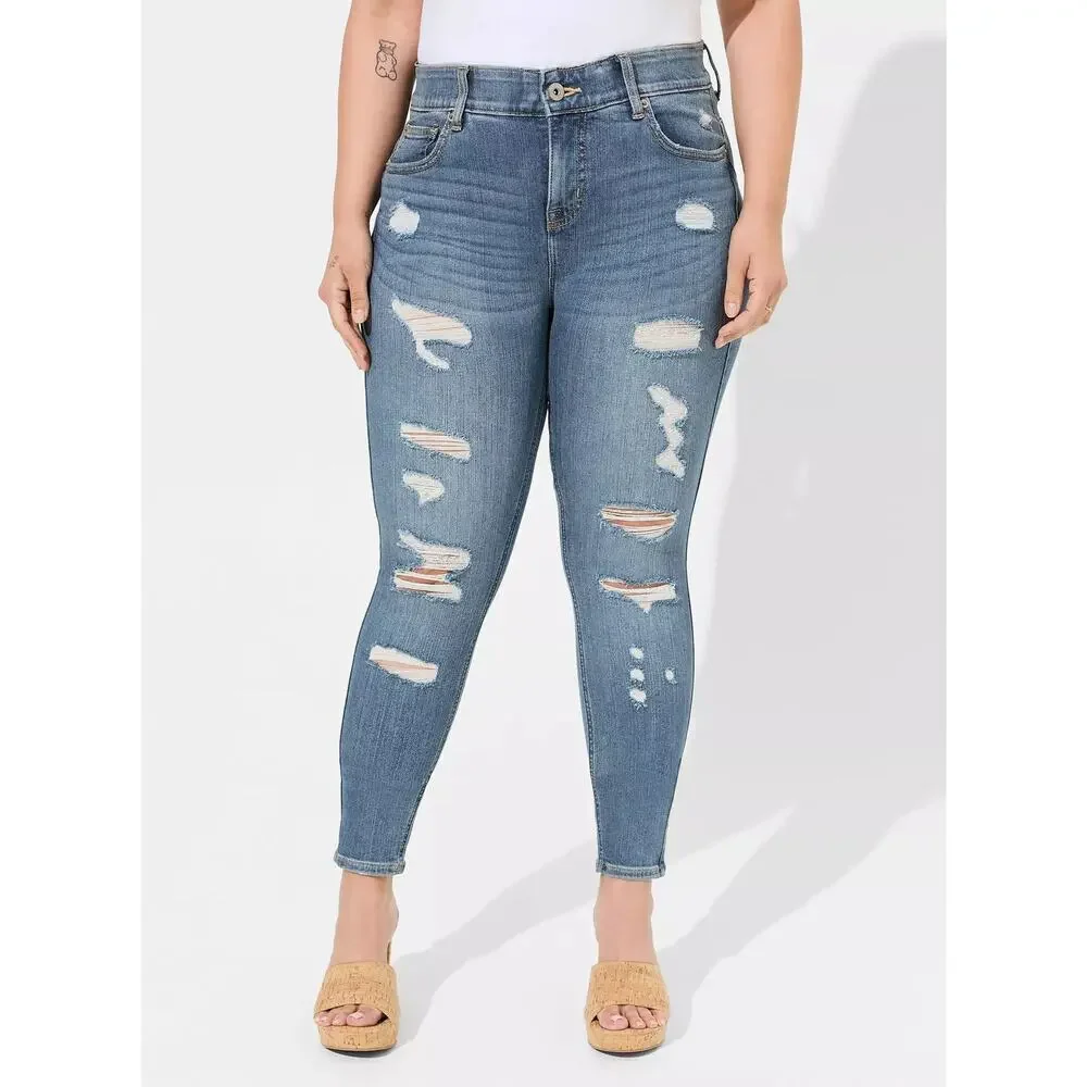 Torrid Bombshell Skinny Premium Stretch High-Rise Destructed Jean